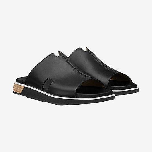 Herm Pharaon in calfskin sandal-Black - Obeezi