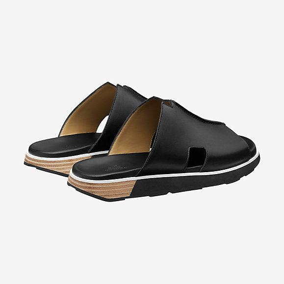 Herm Pharaon in calfskin sandal-Black - Obeezi