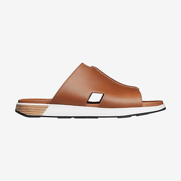 Herm Pharaon in calfskin sandal-Brown and White - Obeezi