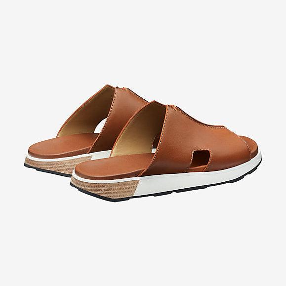 Herm Pharaon in calfskin sandal-Brown and White - Obeezi