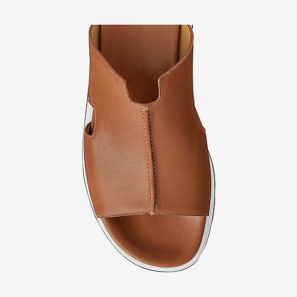 Herm Pharaon in calfskin sandal-Brown and White - Obeezi