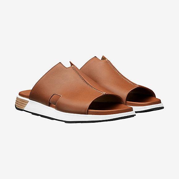 Herm Pharaon in calfskin sandal-Brown and White - Obeezi
