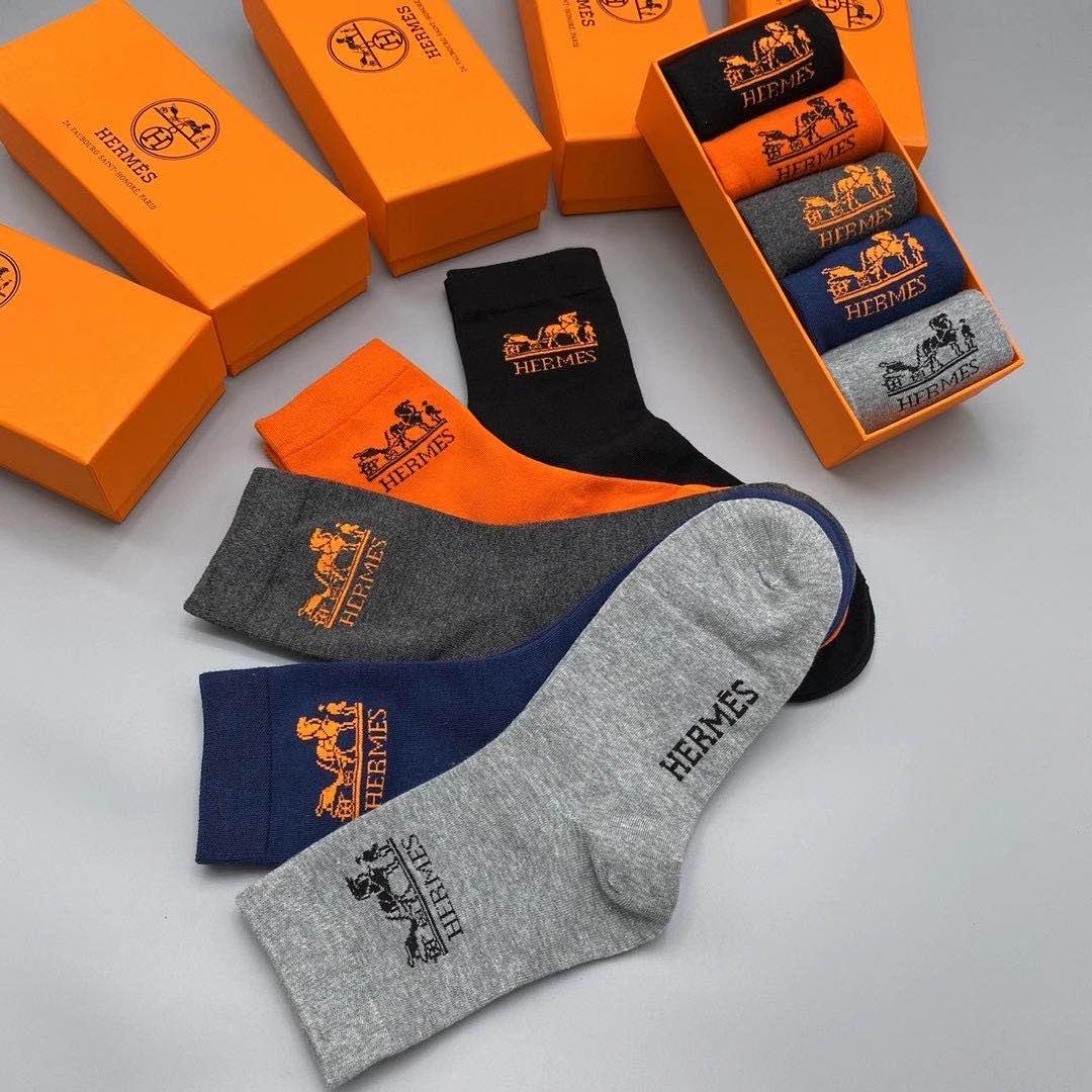 Hermes Embroidered Logo Comfortable Socks - Obeezi.com