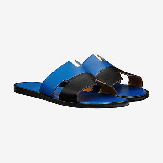 Hermes Epsom Bi Color Izmir Mens Sandals Blue and Black - Obeezi