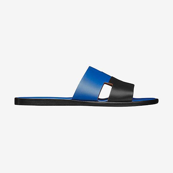 Hermes Epsom Bi Color Izmir Mens Sandals Blue and Black - Obeezi