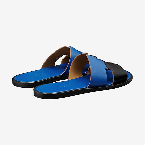 Hermes Epsom Bi Color Izmir Mens Sandals Blue and Black - Obeezi