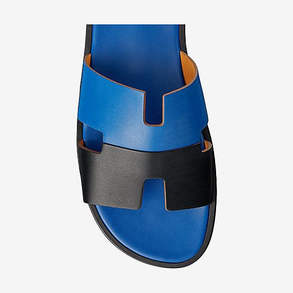 Hermes Epsom Bi Color Izmir Mens Sandals Blue and Black - Obeezi