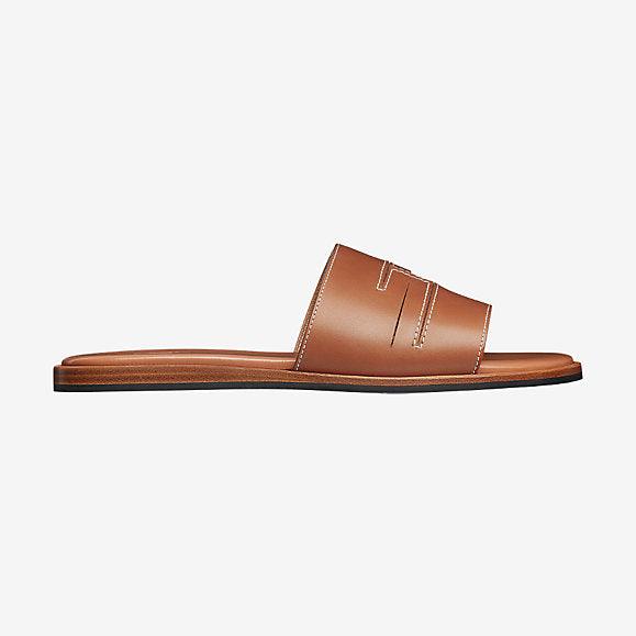 Hermes Izmir Pacific Men's Leather Sandals Brown Calfskin - Obeezi
