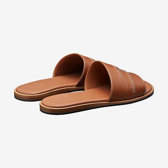 Hermes Izmir Pacific Men's Leather Sandals Brown Calfskin - Obeezi