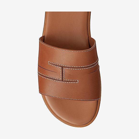 Hermes Izmir Pacific Men's Leather Sandals Brown Calfskin - Obeezi
