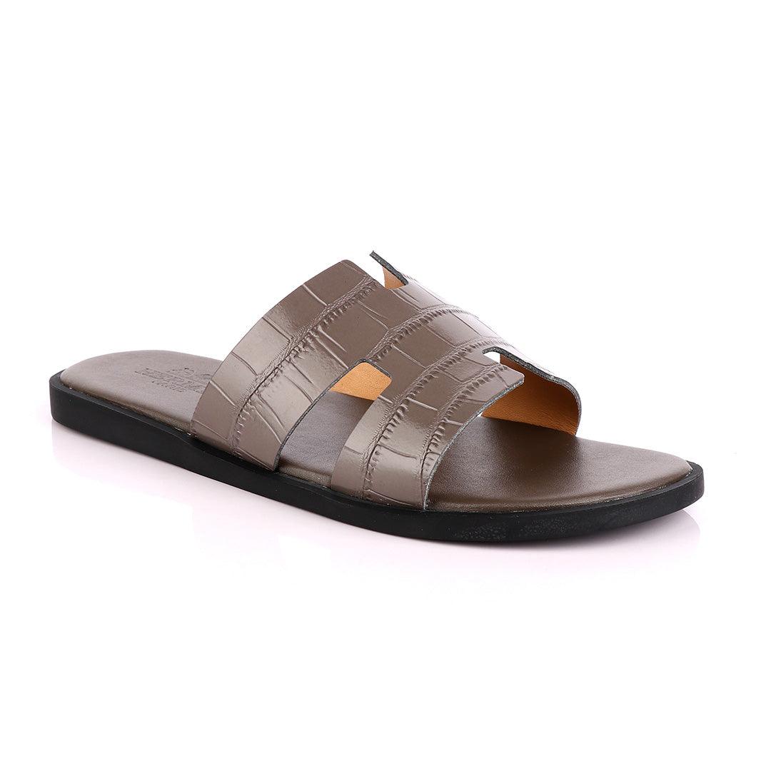 Hermes Paris Ash Croc Patterned Leather Slippers. - Obeezi