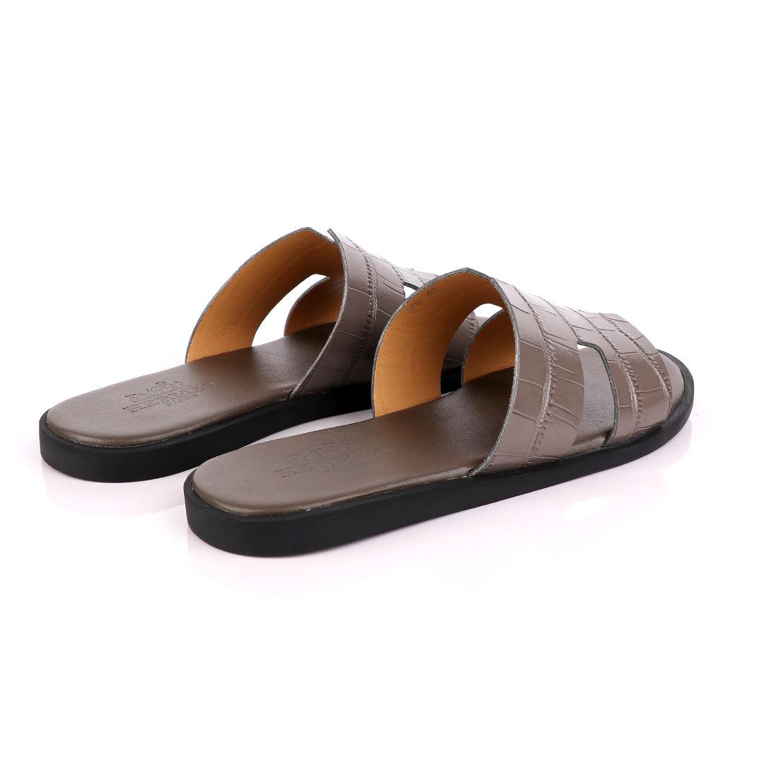 Hermes Paris Ash Croc Patterned Leather Slippers. - Obeezi