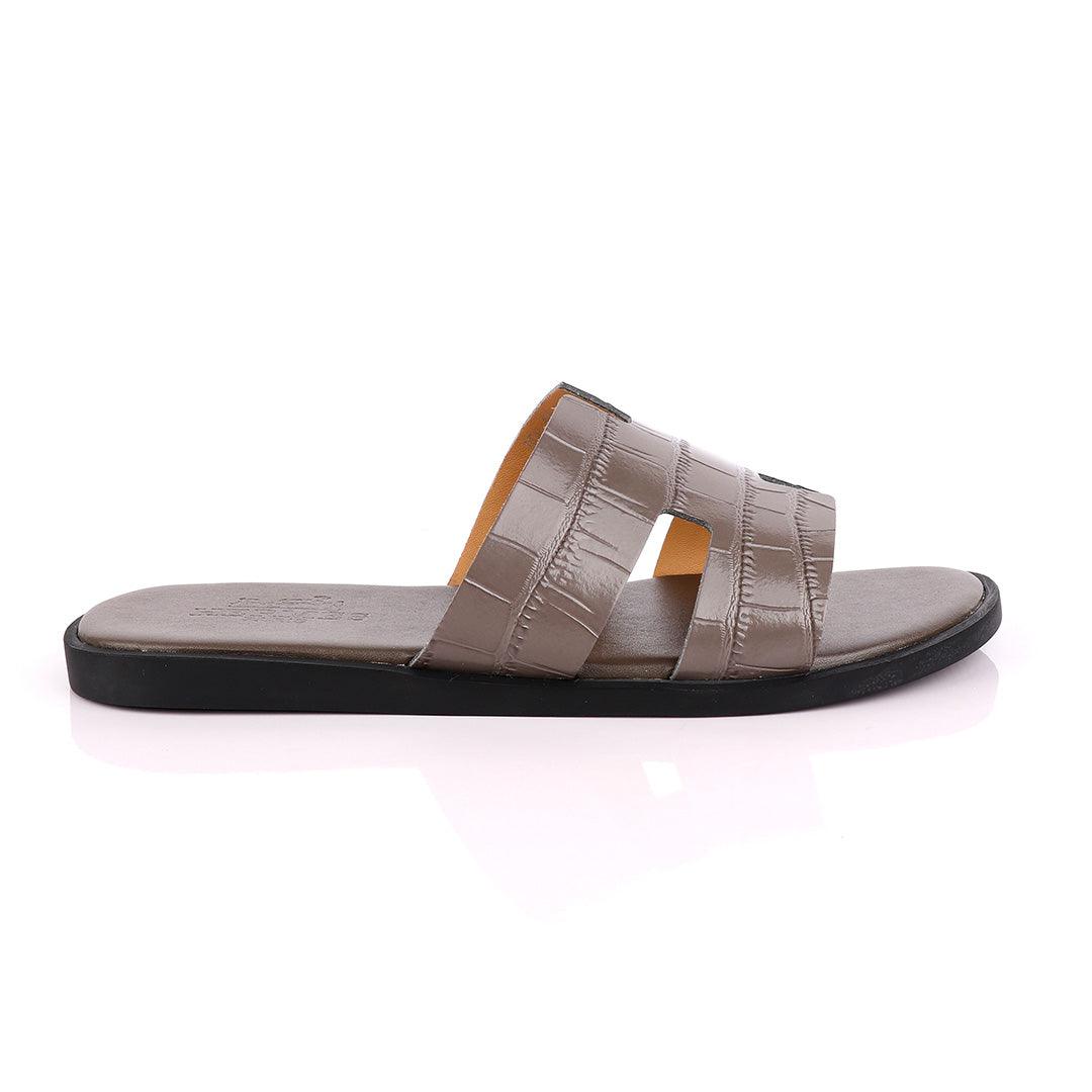 Hermes Paris Ash Croc Patterned Leather Slippers. - Obeezi