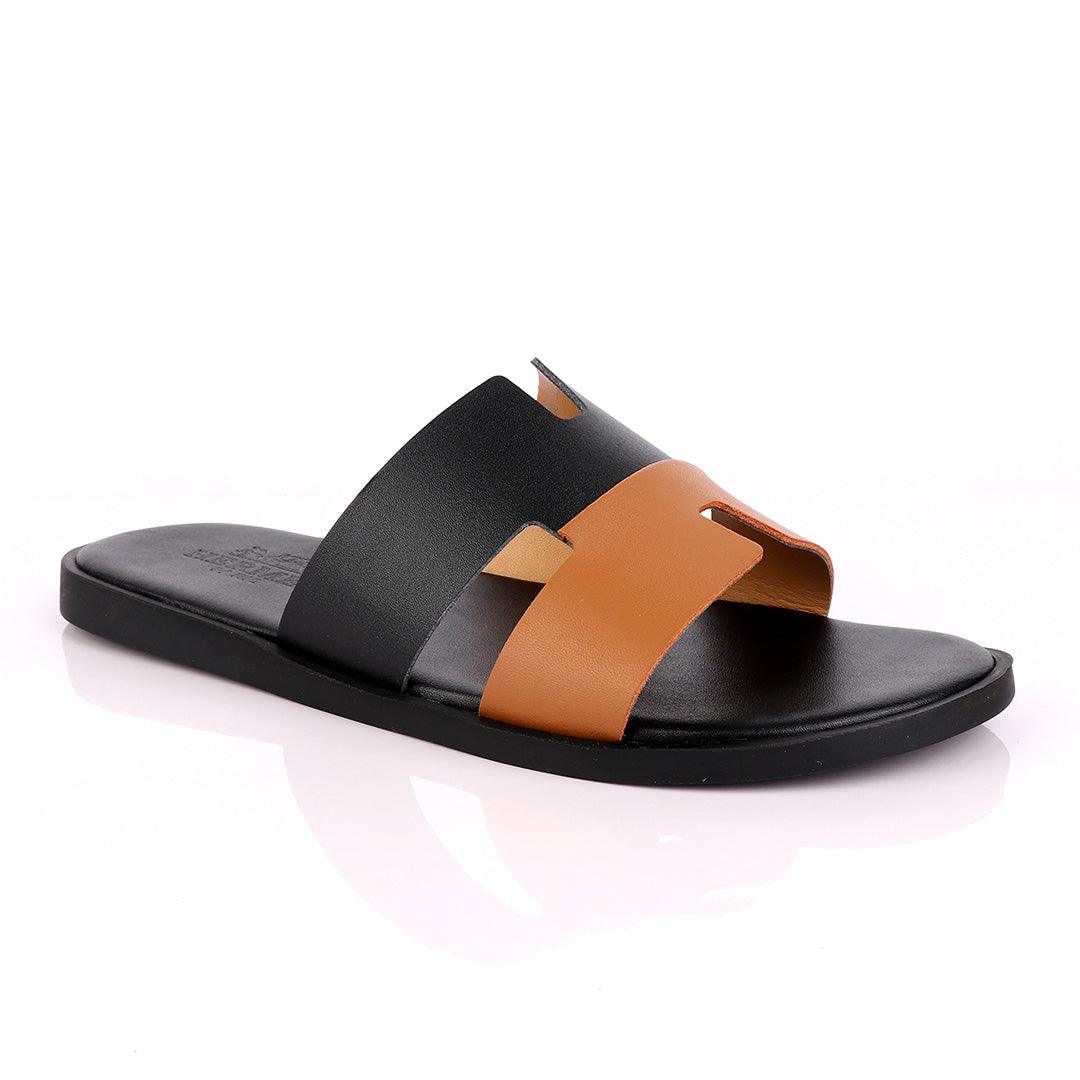 Hermes Paris Black and Brown Leather Slippers - Obeezi