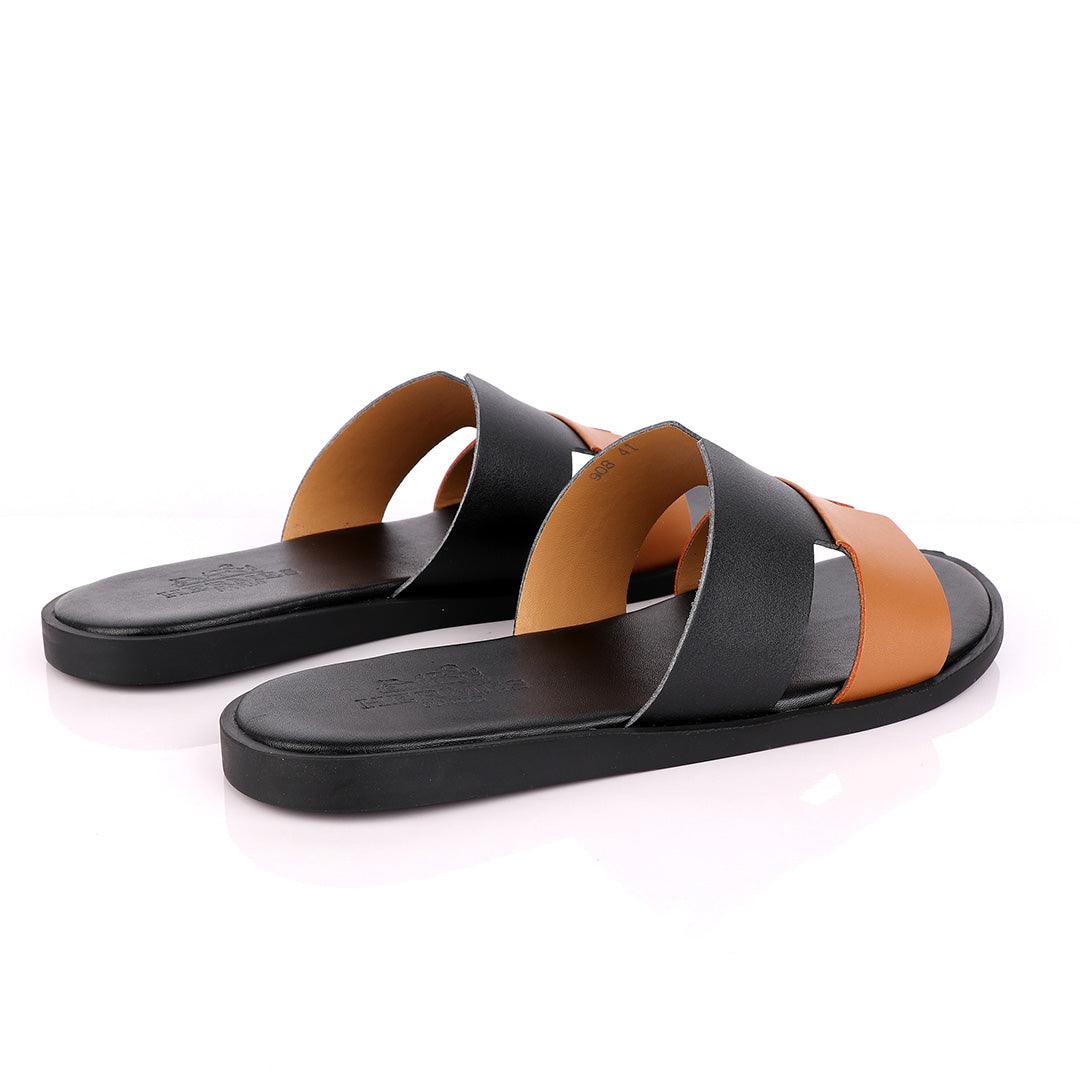 Hermes Paris Black and Brown Leather Slippers - Obeezi