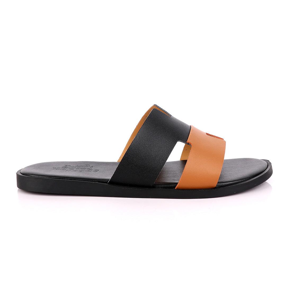 Hermes Paris Black and Brown Leather Slippers - Obeezi