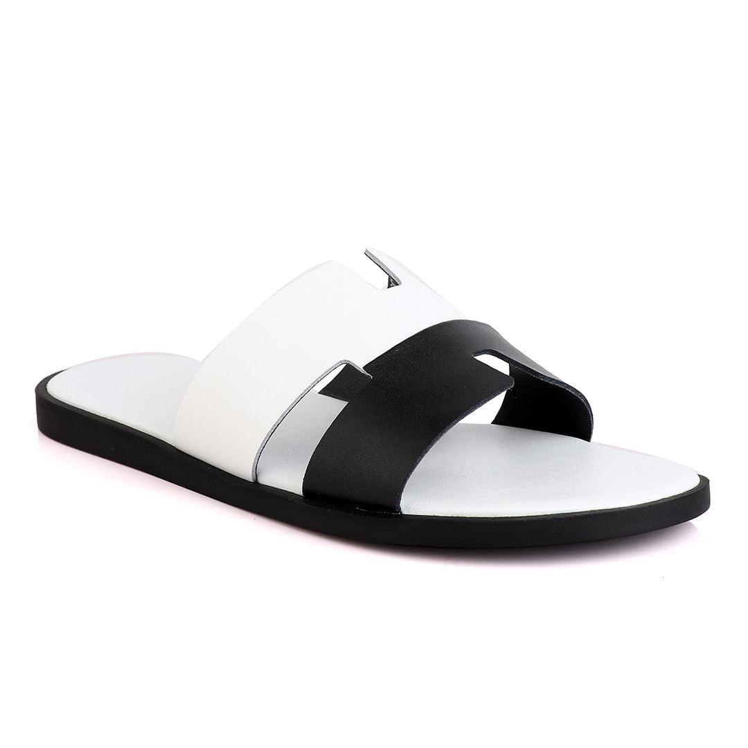 Hermes Paris Black and White Leather Slippers - Obeezi