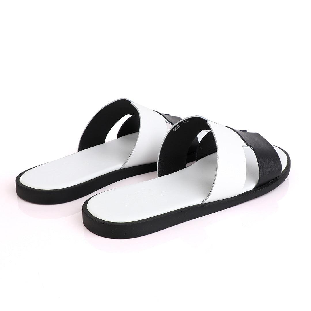 Hermes Paris Black and White Leather Slippers - Obeezi