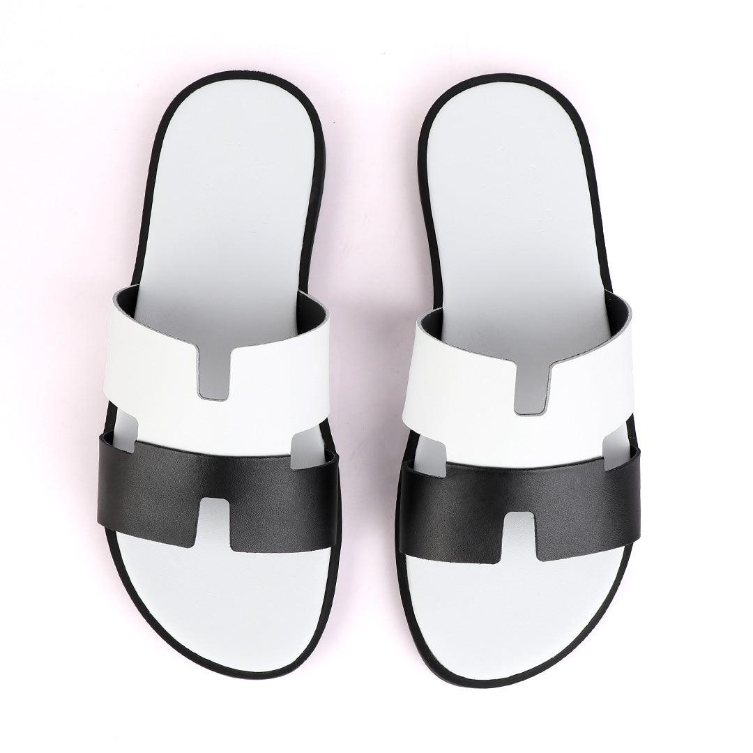 Hermes Paris Black and White Leather Slippers - Obeezi