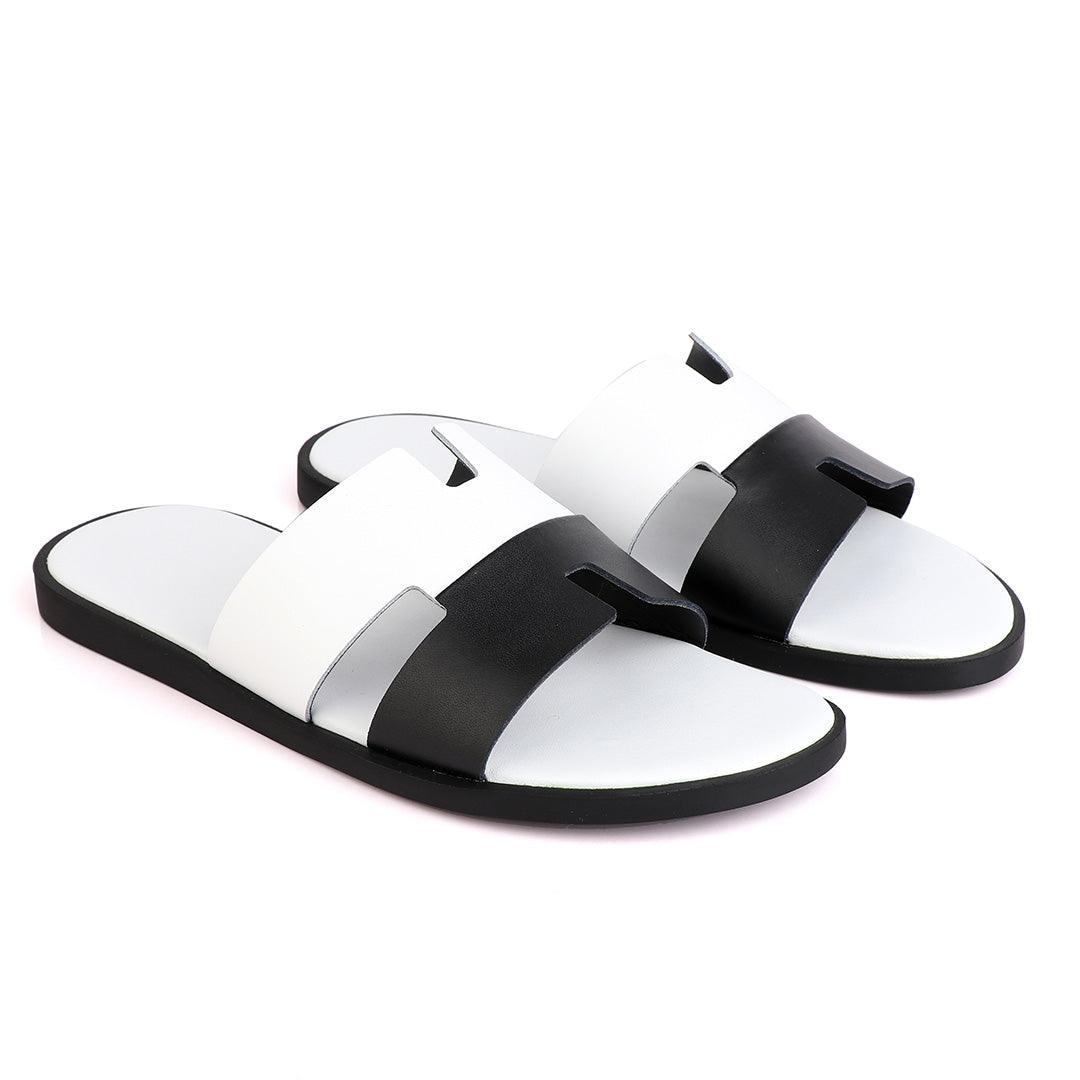 Hermes Paris Black and White Leather Slippers - Obeezi