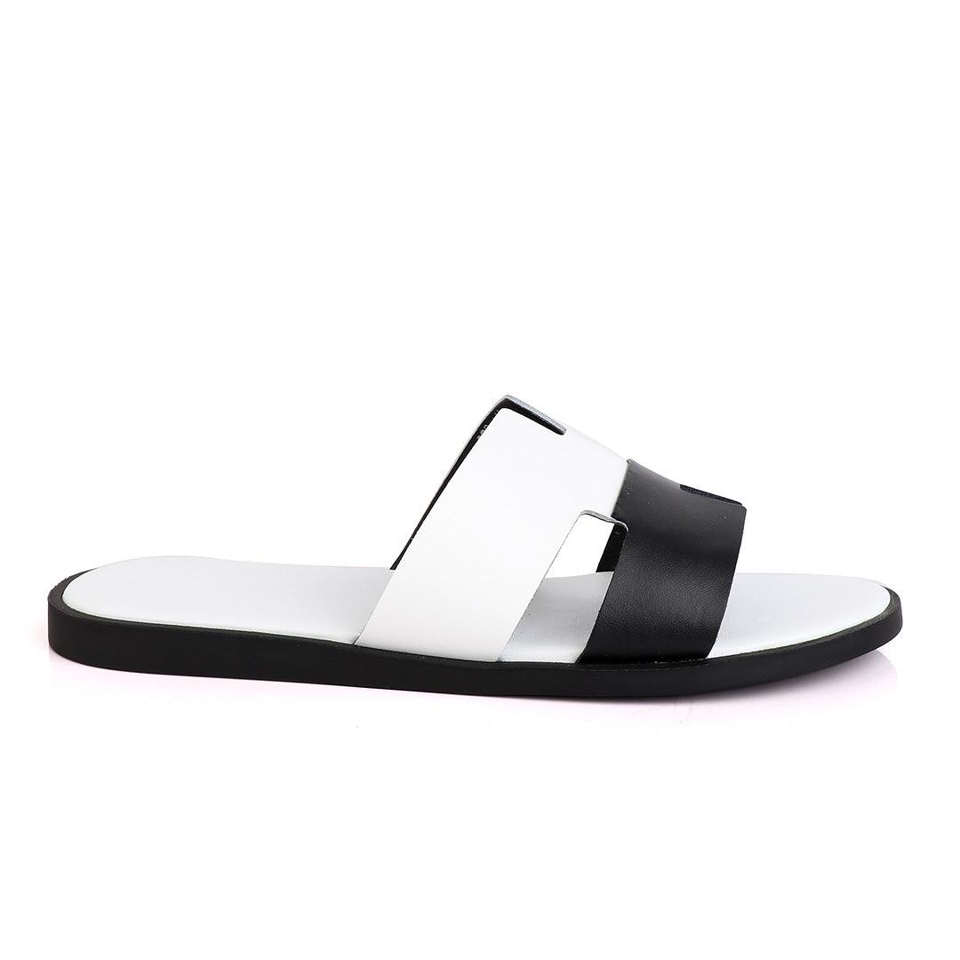 Hermes Paris Black and White Leather Slippers - Obeezi