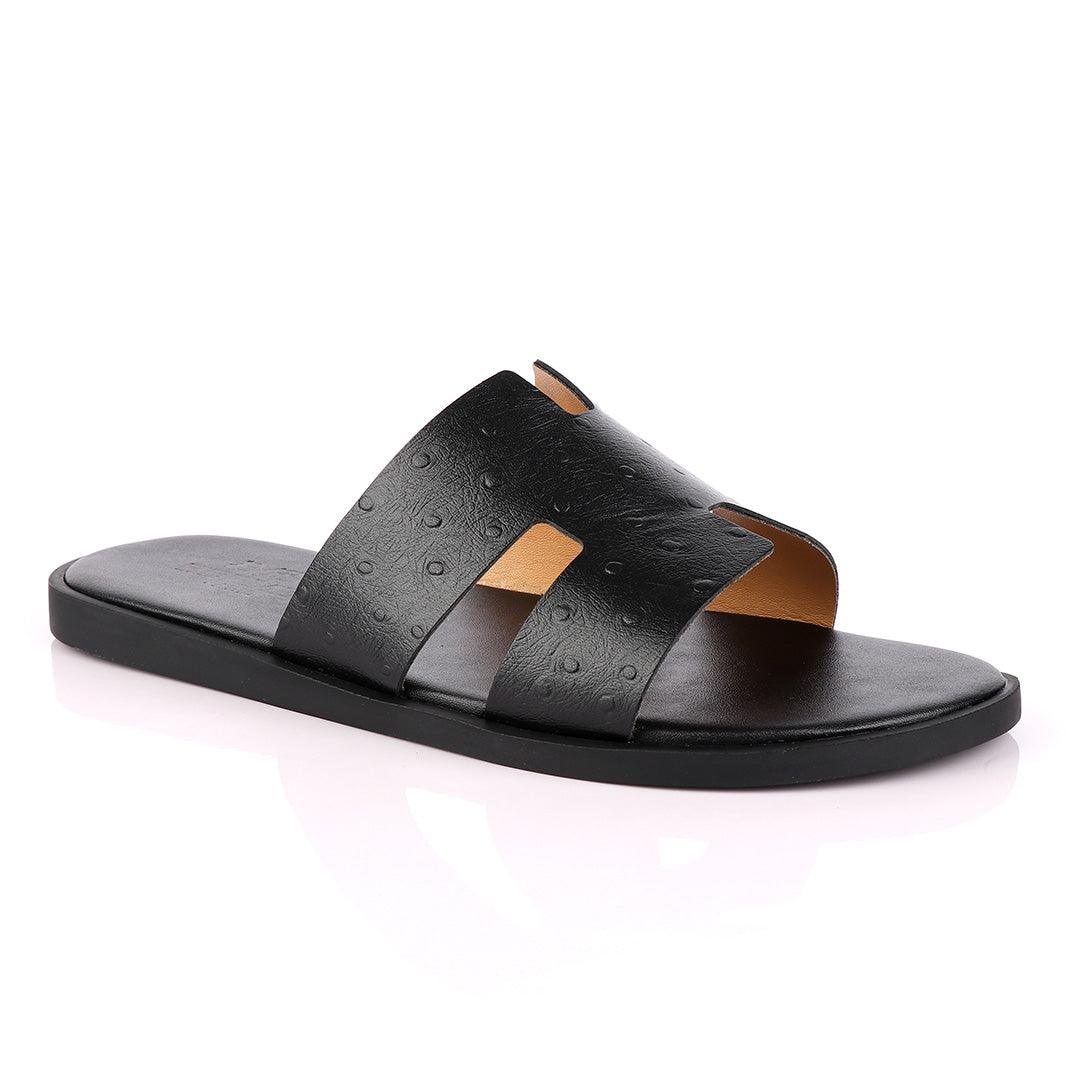 Hermes Paris Black Croc Skin Leather Slippers. - Obeezi