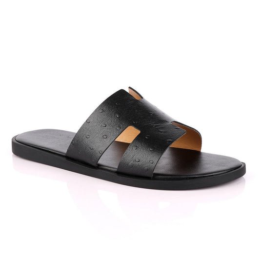 Hermes Paris Black Croc Skin Leather Slippers. - Obeezi