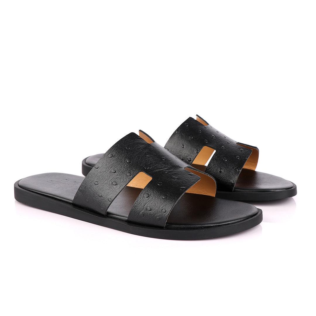 Hermes Paris Black Croc Skin Leather Slippers. - Obeezi