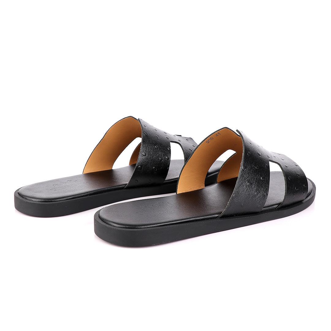 Hermes Paris Black Croc Skin Leather Slippers. - Obeezi