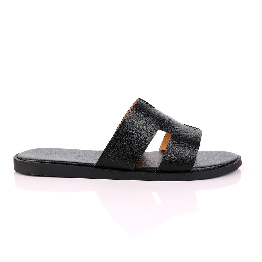 Hermes Paris Black Croc Skin Leather Slippers. - Obeezi