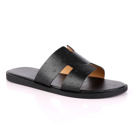 Hermes Paris Black Croc Skin Leather Slippers. - Obeezi
