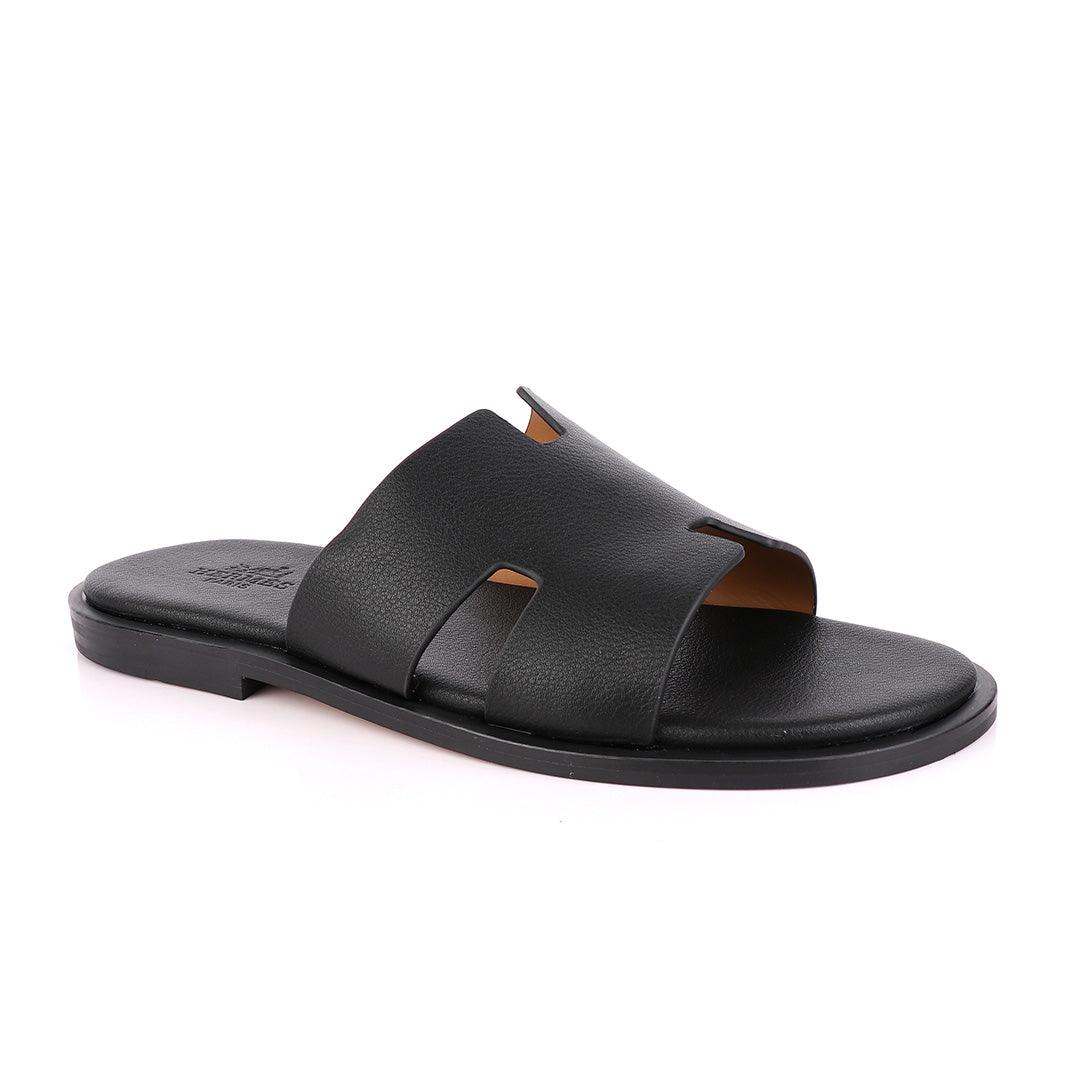 Hermes Paris Black Leather Slippers. - Obeezi