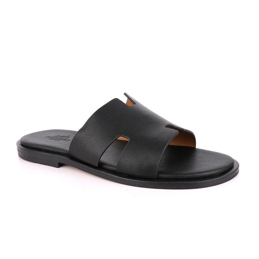 Hermes Paris Black Leather Slippers. - Obeezi