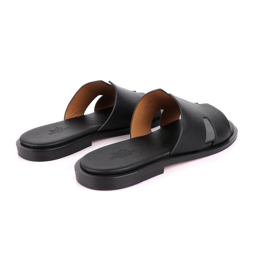 Hermes Paris Black Leather Slippers. - Obeezi