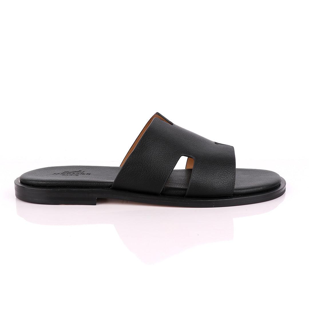 Hermes Paris Black Leather Slippers. - Obeezi