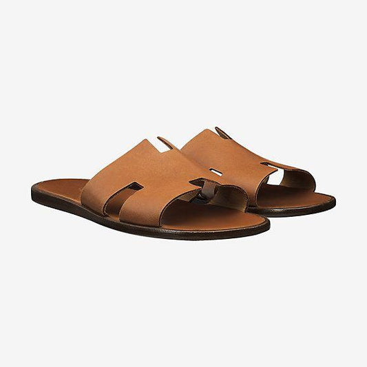 Hermes Paris Brown Leather Slippers - Obeezi