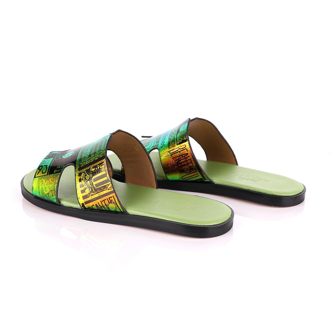 Hermes Paris Chameleon Green Design Leather Slippers - Obeezi