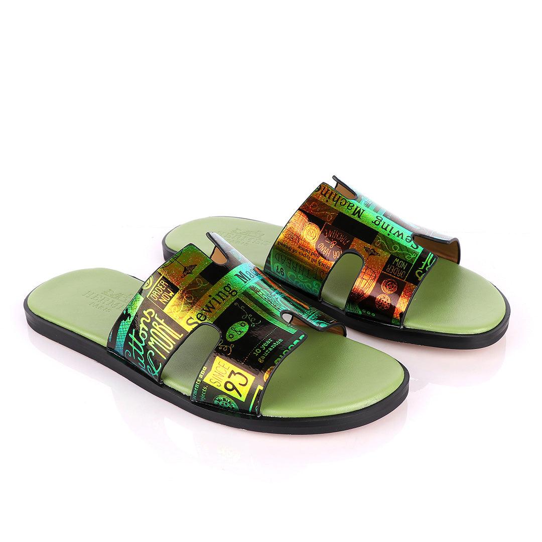 Hermes Paris Chameleon Green Design Leather Slippers - Obeezi
