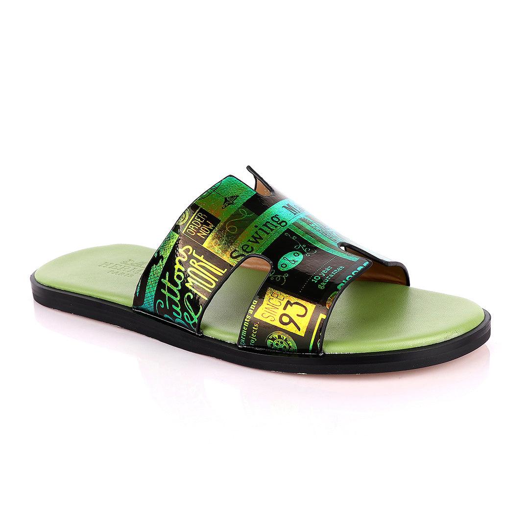 Hermes Paris Chameleon Green Design Leather Slippers - Obeezi