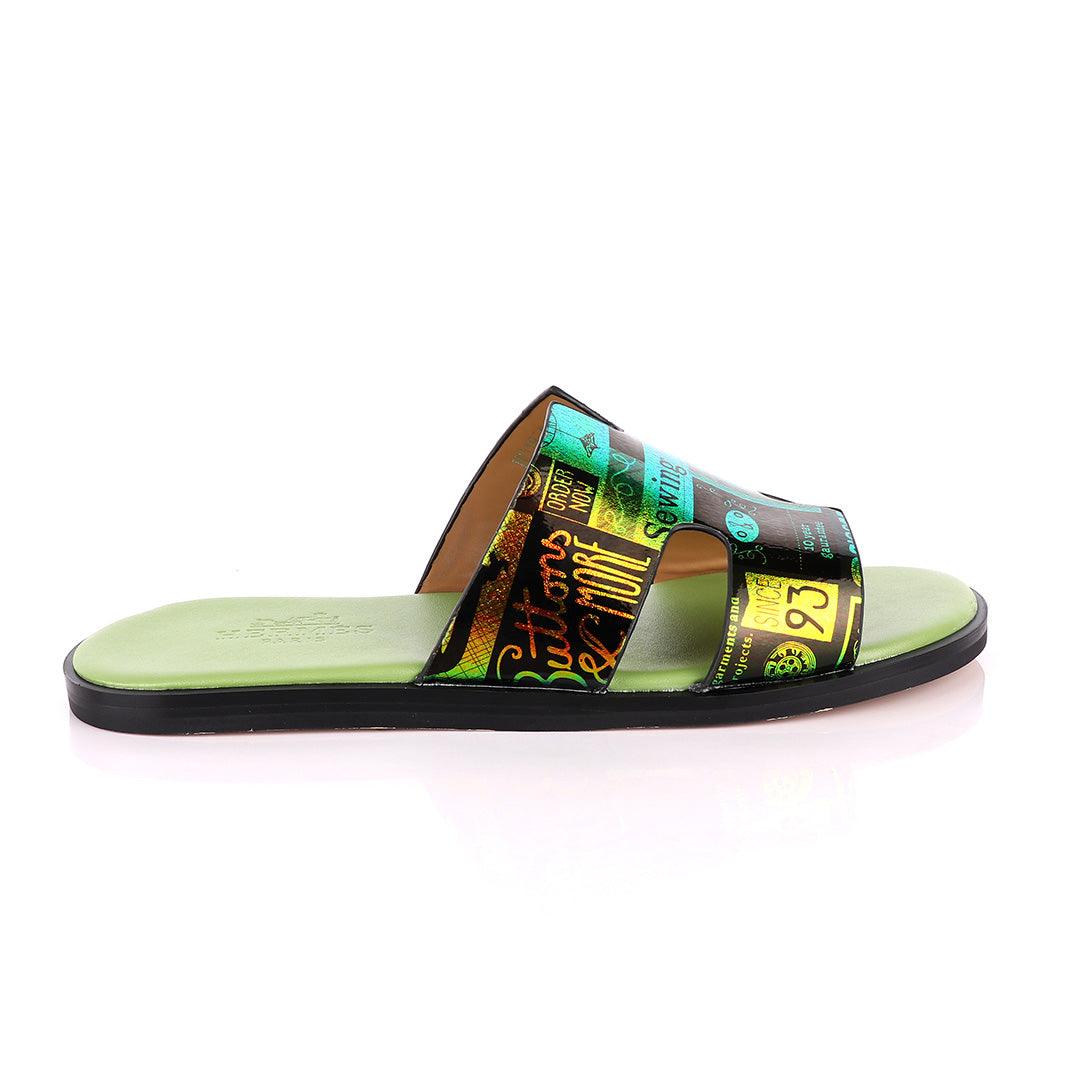 Hermes Paris Chameleon Green Design Leather Slippers - Obeezi