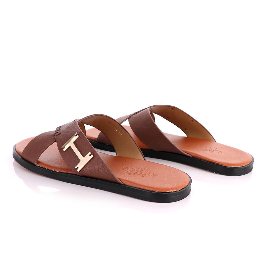 Hermes Paris Cross Strap Brown Leather Slippers - Obeezi