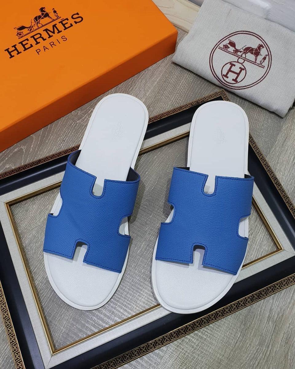 Hermes Paris Men Sandals Izmir Veau Blue White - Obeezi