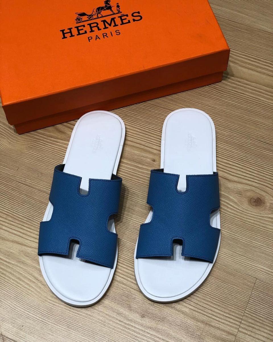 Hermes Paris Men Sandals Izmir Veau Blue White - Obeezi