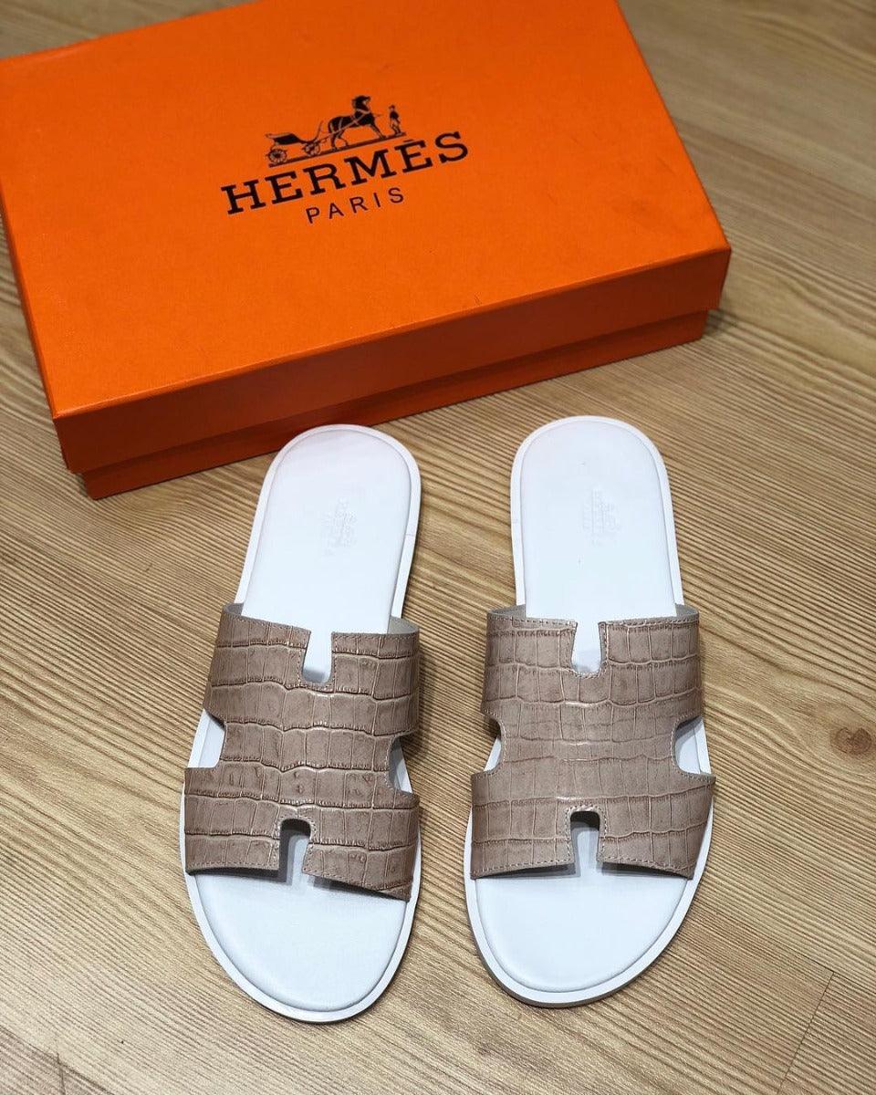Hermes Paris Men Sandals Izmir Veau -WHITE/ Ash - Obeezi