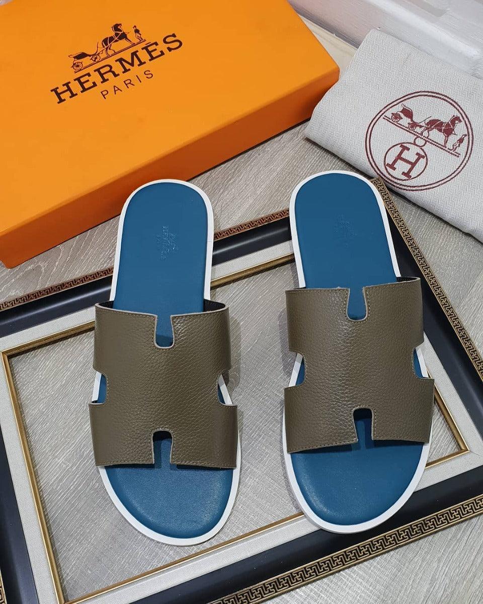 Hermes Paris Men Sandals Izmir Veau -white/ green - Obeezi