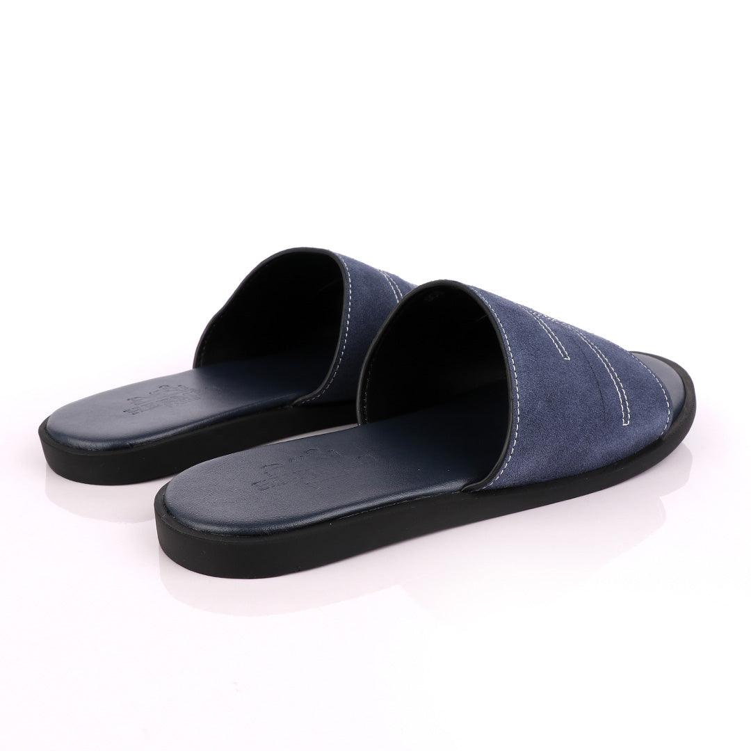 Hermes Paris Navy Blue Suede Top Slippers. - Obeezi