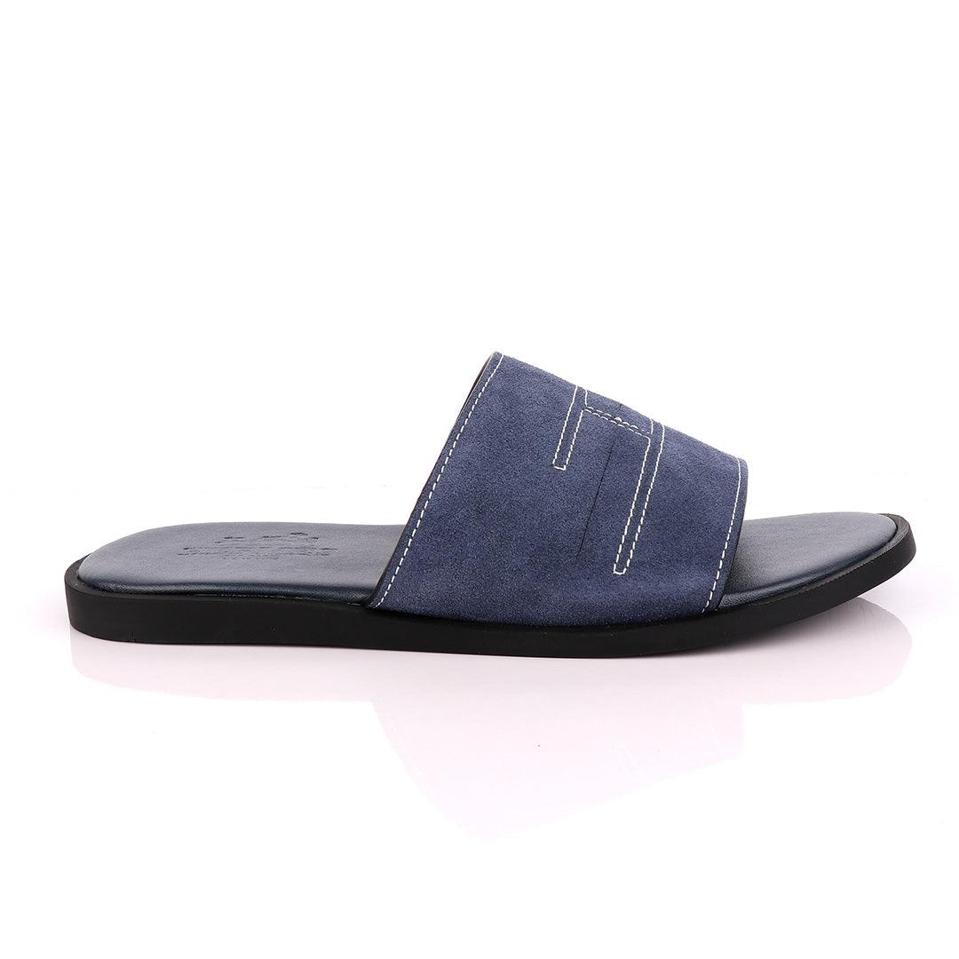 Hermes Paris Navy Blue Suede Top Slippers. - Obeezi