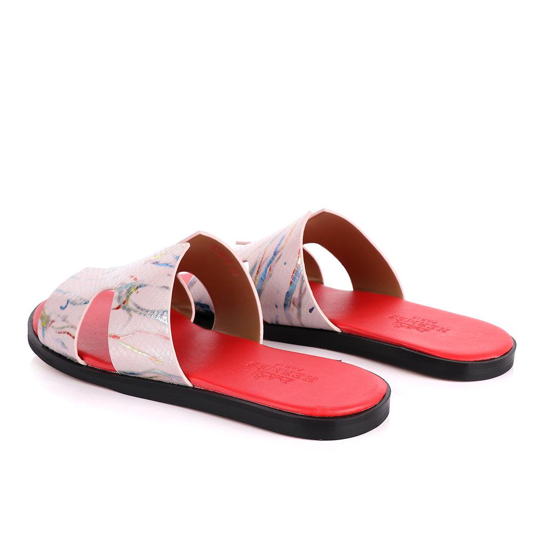 Hermes Paris Pink With Multi-colour Shining Leather Slippers - Obeezi