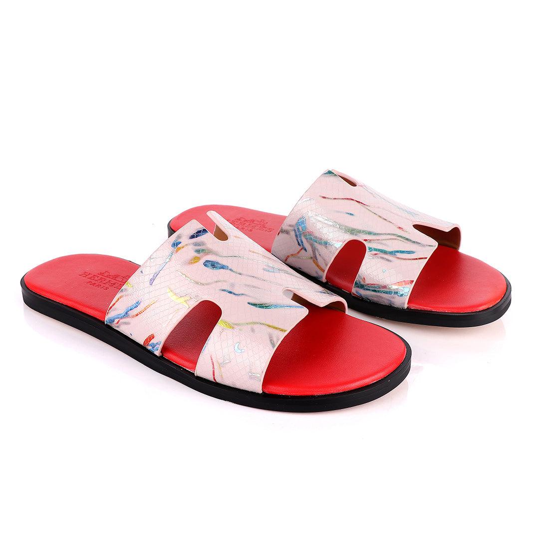 Hermes Paris Pink With Multi-colour Shining Leather Slippers - Obeezi