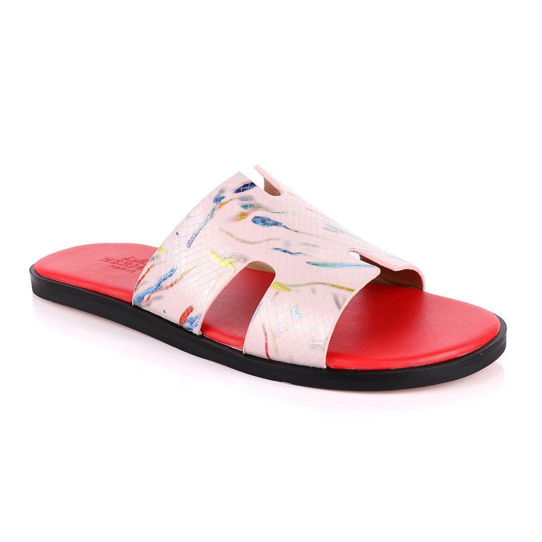 Hermes Paris Pink With Multi-colour Shining Leather Slippers - Obeezi